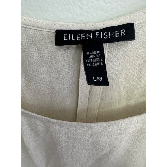 Eileen Fisher 100% Silk Blouse size L Asymmetrical Side Drape Silk Minimalist - Picture 2 of 4